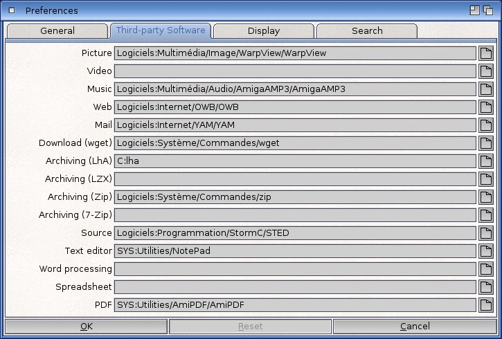 Dir Me Up preferences, 'Third-Party Software' tab