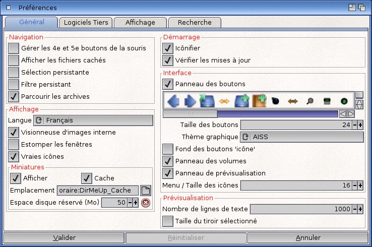 Prfrences de Dir Me Up, onglet 'gnral'